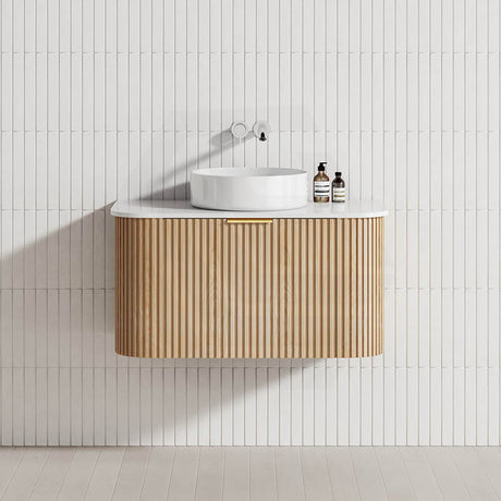 RIO 600-1500mm Bathroom Linear Surface Vanity Wall Hung Single/Double Bowl Plywood Timber Oak Cabinet ONLY & Stone Top Available