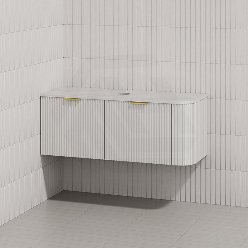 RIO 1200mm Bathroom Linear Surface Corner Vanity Wall Hung Plywood Semi-Matt White with Stone Top