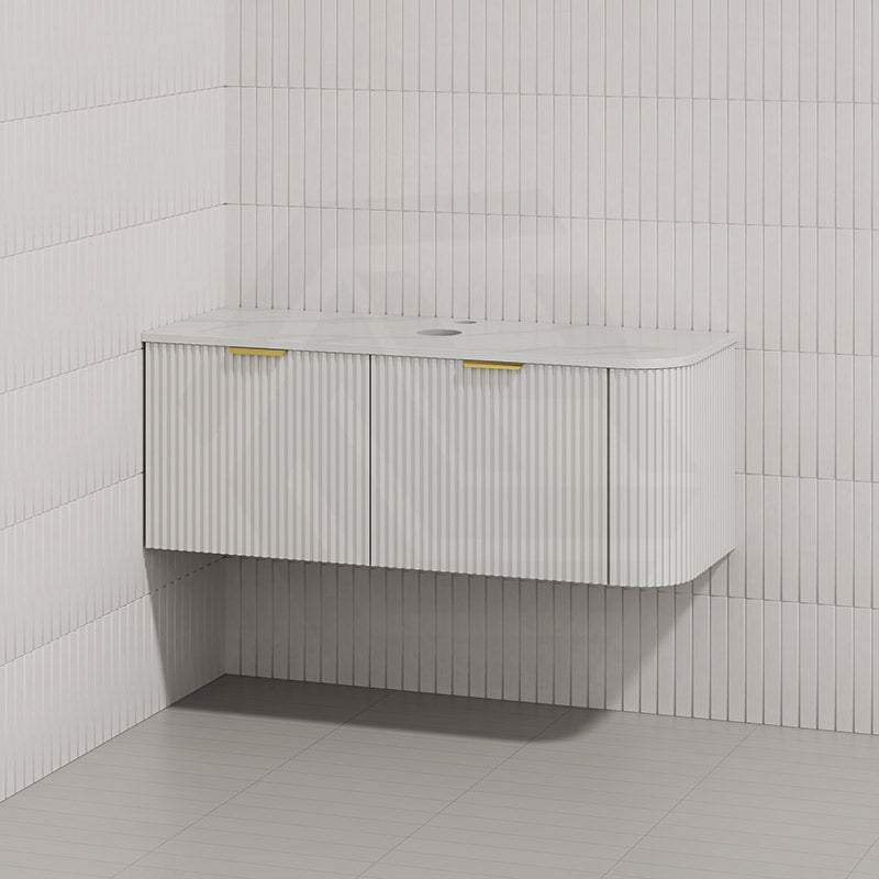 RIO 1200mm Bathroom Linear Surface Corner Vanity Wall Hung Plywood Semi-Matt White with Stone Top