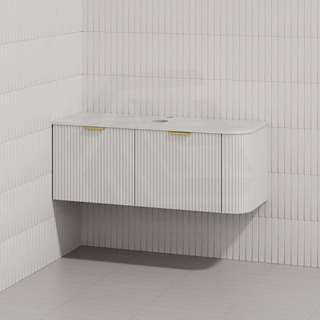 RIO 1200mm Bathroom Linear Surface Corner Vanity Wall Hung Plywood Semi-Matt White with Stone Top
