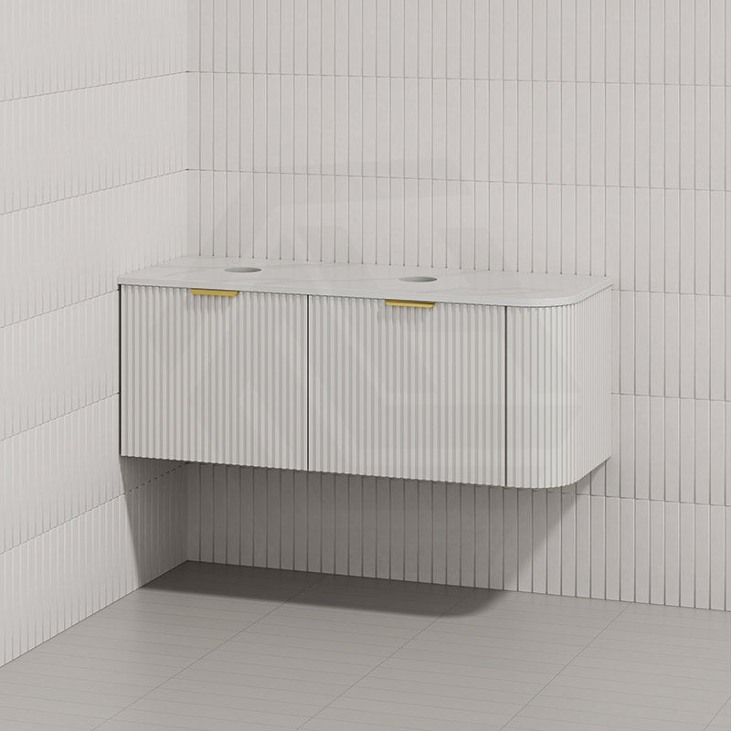 RIO 1200mm Bathroom Linear Surface Corner Vanity Wall Hung Plywood Semi-Matt White with Stone Top