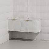 RIO 1200mm Bathroom Linear Surface Corner Vanity Wall Hung Plywood Semi-Matt White with Stone Top