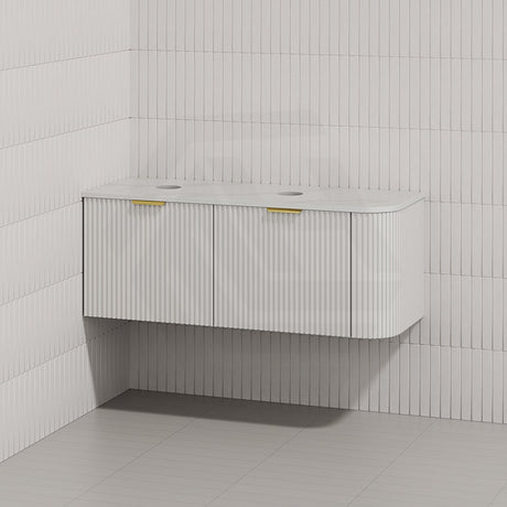 RIO 1200mm Bathroom Linear Surface Corner Vanity Wall Hung Plywood Semi-Matt White with Stone Top