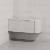 RIO 1200mm Bathroom Linear Surface Corner Vanity Wall Hung Plywood Semi-Matt White with Stone Top