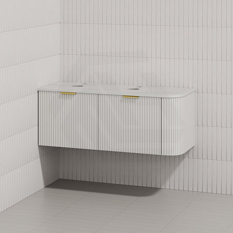 RIO 1200mm Bathroom Linear Surface Corner Vanity Wall Hung Plywood Semi-Matt White with Stone Top
