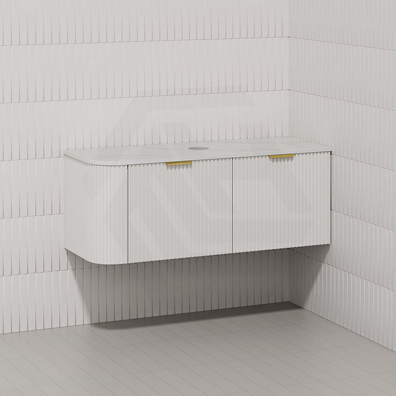 RIO 1200mm Bathroom Linear Surface Corner Vanity Wall Hung Plywood Semi-Matt White with Stone Top