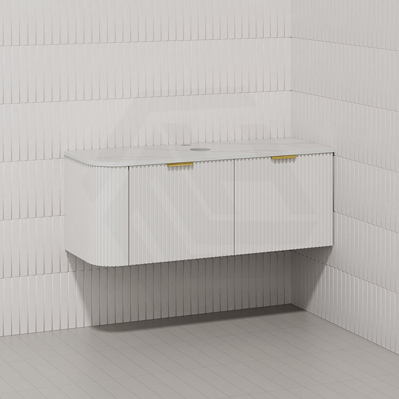RIO 1200mm Bathroom Linear Surface Corner Vanity Wall Hung Plywood Semi-Matt White with Stone Top