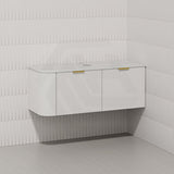 RIO 1200mm Bathroom Linear Surface Corner Vanity Wall Hung Plywood Semi-Matt White with Stone Top