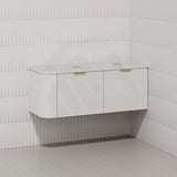 RIO 1200mm Bathroom Linear Surface Corner Vanity Wall Hung Plywood Semi-Matt White with Stone Top