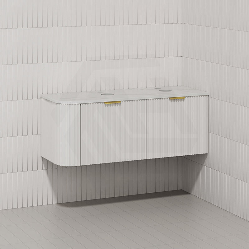 RIO 1200mm Bathroom Linear Surface Corner Vanity Wall Hung Plywood Semi-Matt White with Stone Top