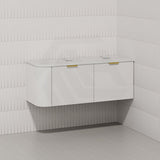 RIO 1200mm Bathroom Linear Surface Corner Vanity Wall Hung Plywood Semi-Matt White with Stone Top