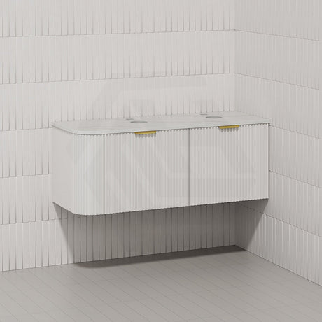 RIO 1200mm Bathroom Linear Surface Corner Vanity Wall Hung Plywood Semi-Matt White with Stone Top