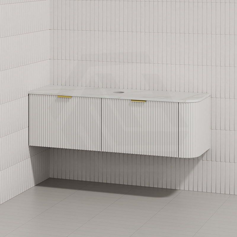 RIO 1500mm Bathroom Linear Surface Corner Vanity Wall Hung Plywood Semi-Matt White with Stone Top
