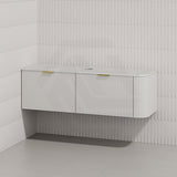 RIO 1500mm Bathroom Linear Surface Corner Vanity Wall Hung Plywood Semi-Matt White with Stone Top