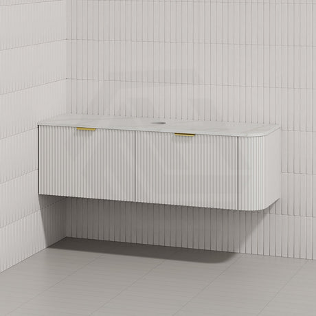 RIO 1500mm Bathroom Linear Surface Corner Vanity Wall Hung Plywood Semi-Matt White with Stone Top