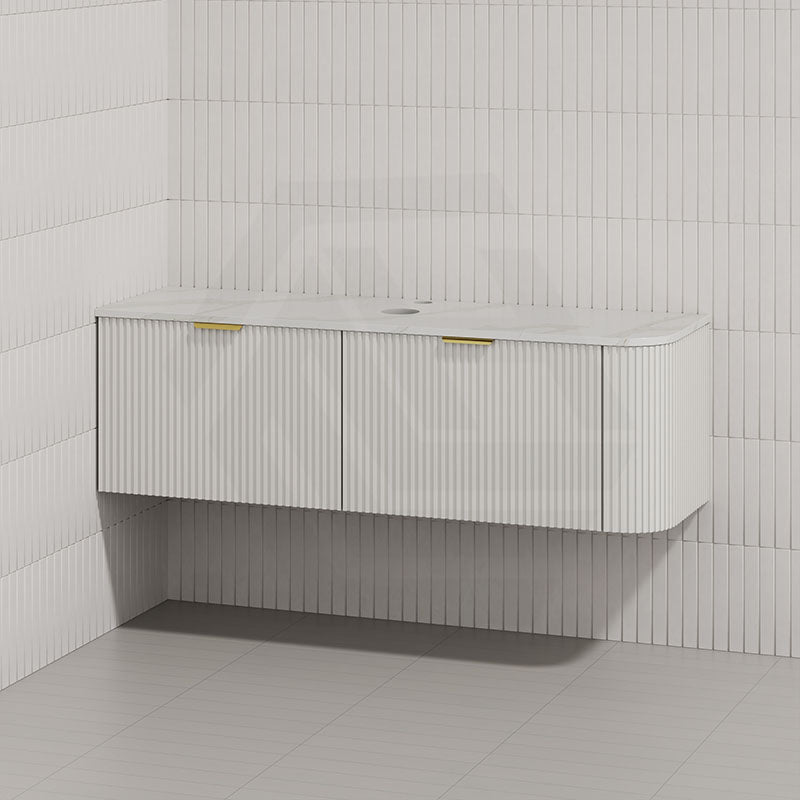 RIO 1500mm Bathroom Linear Surface Corner Vanity Wall Hung Plywood Semi-Matt White with Stone Top