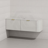 RIO 1500mm Bathroom Linear Surface Corner Vanity Wall Hung Plywood Semi-Matt White with Stone Top