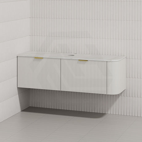 RIO 1500mm Bathroom Linear Surface Corner Vanity Wall Hung Plywood Semi-Matt White with Stone Top