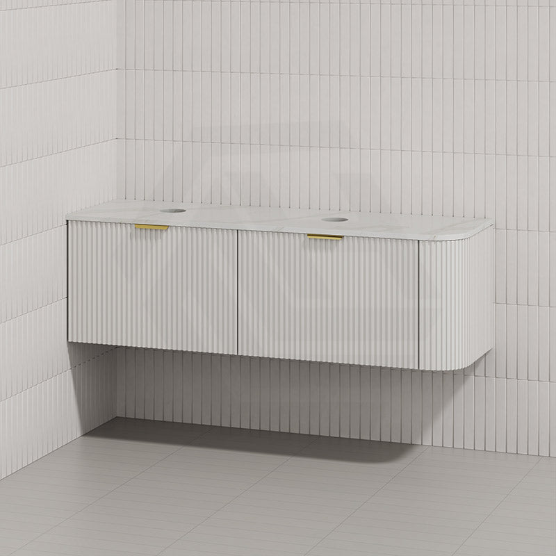 RIO 1500mm Bathroom Linear Surface Corner Vanity Wall Hung Plywood Semi-Matt White with Stone Top