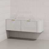 RIO 1500mm Bathroom Linear Surface Corner Vanity Wall Hung Plywood Semi-Matt White with Stone Top