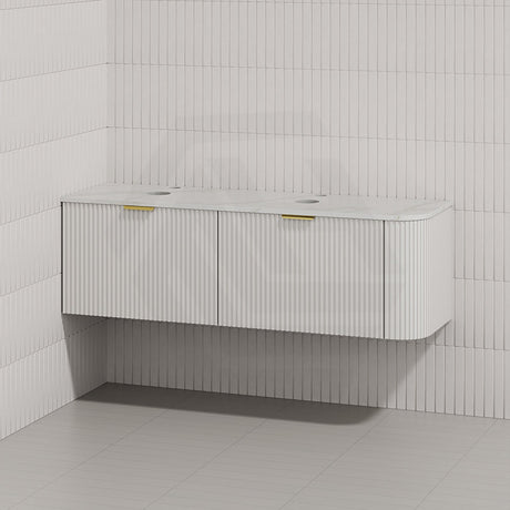 RIO 1500mm Bathroom Linear Surface Corner Vanity Wall Hung Plywood Semi-Matt White with Stone Top