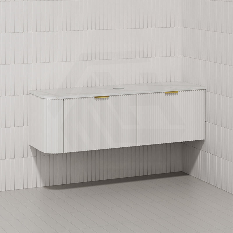 RIO 1500mm Bathroom Linear Surface Corner Vanity Wall Hung Plywood Semi-Matt White with Stone Top