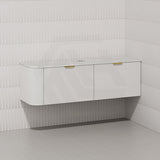 RIO 1500mm Bathroom Linear Surface Corner Vanity Wall Hung Plywood Semi-Matt White with Stone Top