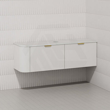 RIO 1500mm Bathroom Linear Surface Corner Vanity Wall Hung Plywood Semi-Matt White with Stone Top
