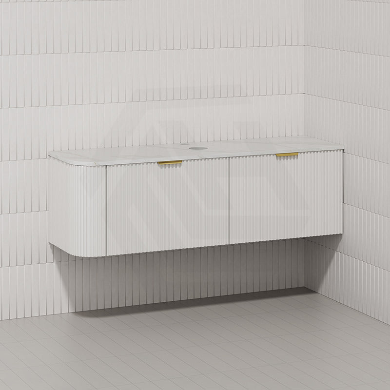 RIO 1500mm Bathroom Linear Surface Corner Vanity Wall Hung Plywood Semi-Matt White with Stone Top