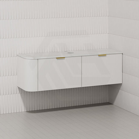 RIO 1500mm Bathroom Linear Surface Corner Vanity Wall Hung Plywood Semi-Matt White with Stone Top