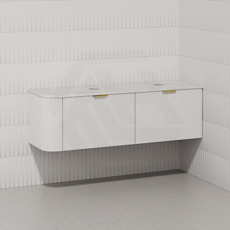 RIO 1500mm Bathroom Linear Surface Corner Vanity Wall Hung Plywood Semi-Matt White with Stone Top