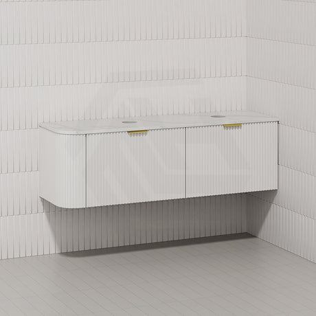 RIO 1500mm Bathroom Linear Surface Corner Vanity Wall Hung Plywood Semi-Matt White with Stone Top