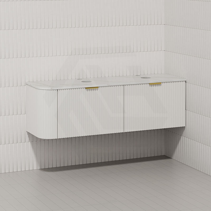 RIO 1500mm Bathroom Linear Surface Corner Vanity Wall Hung Plywood Semi-Matt White with Stone Top