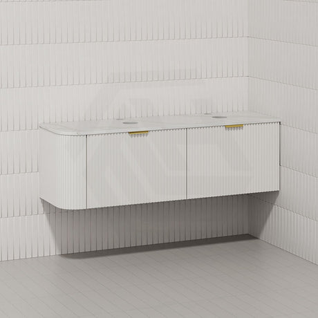 RIO 1500mm Bathroom Linear Surface Corner Vanity Wall Hung Plywood Semi-Matt White with Stone Top