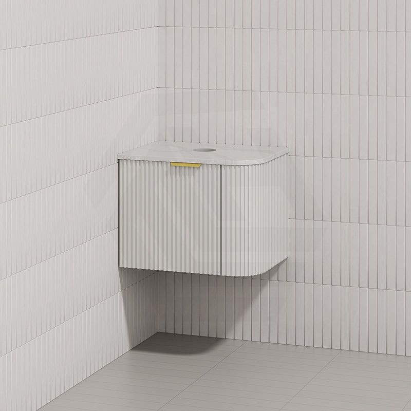 RIO 600mm Bathroom Linear Surface Corner Vanity Wall Hung Plywood Semi-Matt White with Stone Top