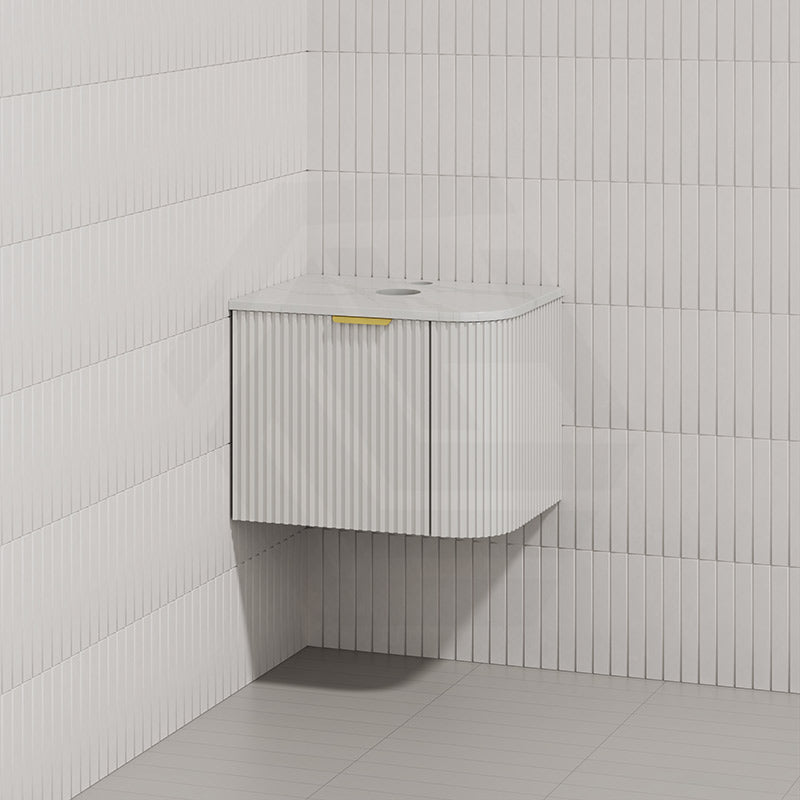 RIO 600mm Bathroom Linear Surface Corner Vanity Wall Hung Plywood Semi-Matt White with Stone Top