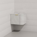 RIO 600mm Bathroom Linear Surface Corner Vanity Wall Hung Plywood Semi-Matt White with Stone Top