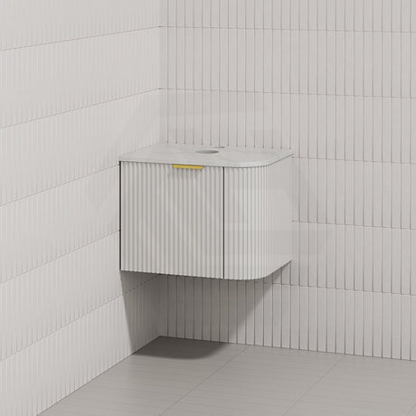 RIO 600mm Bathroom Linear Surface Corner Vanity Wall Hung Plywood Semi-Matt White with Stone Top