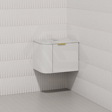 RIO 600mm Bathroom Linear Surface Corner Vanity Wall Hung Plywood Semi-Matt White with Stone Top