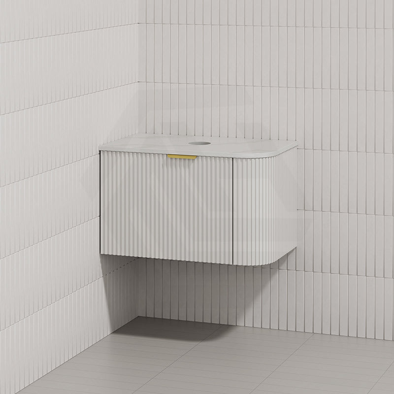 RIO 750mm Bathroom Linear Surface Corner Vanity Wall Hung Plywood Semi-Matt White with Stone Top