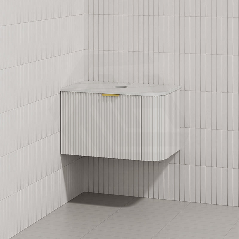 RIO 750mm Bathroom Linear Surface Corner Vanity Wall Hung Plywood Semi-Matt White with Stone Top