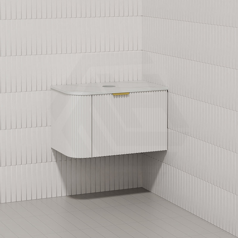 RIO 750mm Bathroom Linear Surface Corner Vanity Wall Hung Plywood Semi-Matt White with Stone Top