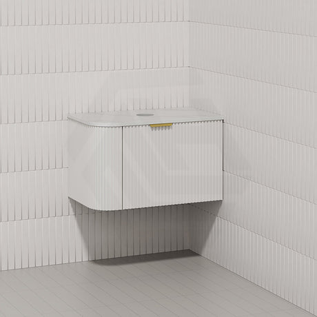 RIO 750mm Bathroom Linear Surface Corner Vanity Wall Hung Plywood Semi-Matt White with Stone Top