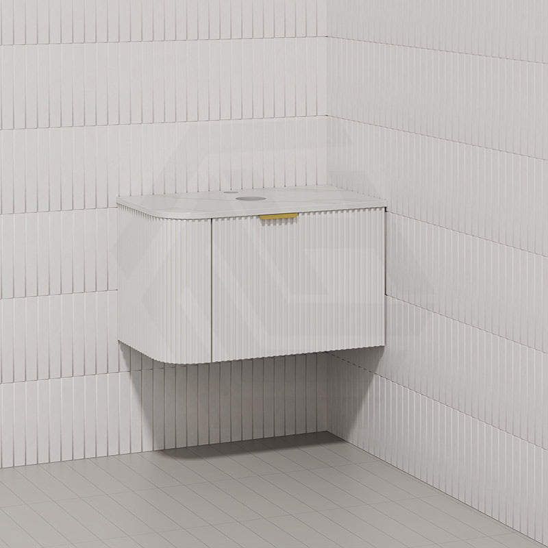 RIO 750mm Bathroom Linear Surface Corner Vanity Wall Hung Plywood Semi-Matt White with Stone Top