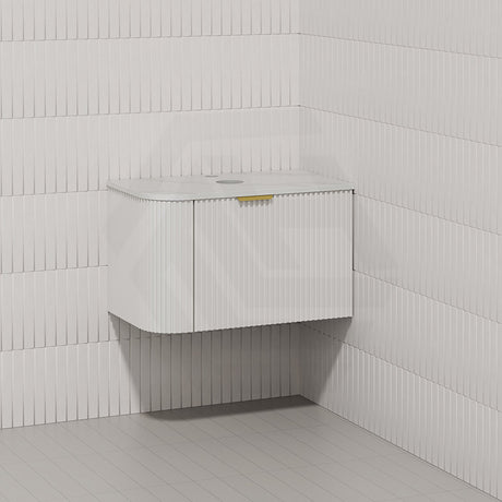 RIO 750mm Bathroom Linear Surface Corner Vanity Wall Hung Plywood Semi-Matt White with Stone Top