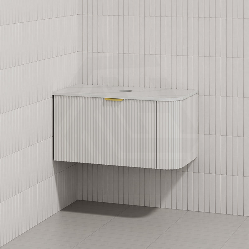 RIO 900mm Bathroom Linear Surface Corner Vanity Wall Hung Plywood Semi-Matt White with Stone Top