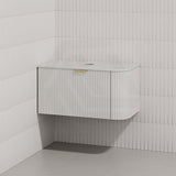 RIO 900mm Bathroom Linear Surface Corner Vanity Wall Hung Plywood Semi-Matt White with Stone Top