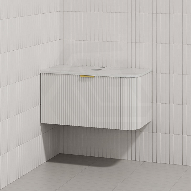 RIO 900mm Bathroom Linear Surface Corner Vanity Wall Hung Plywood Semi-Matt White with Stone Top