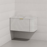 RIO 900mm Bathroom Linear Surface Corner Vanity Wall Hung Plywood Semi-Matt White with Stone Top