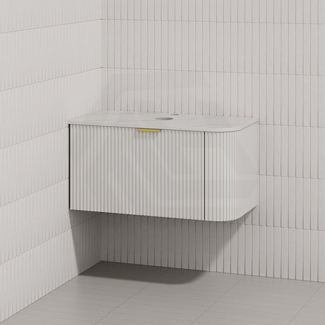 RIO 900mm Bathroom Linear Surface Corner Vanity Wall Hung Plywood Semi-Matt White with Stone Top